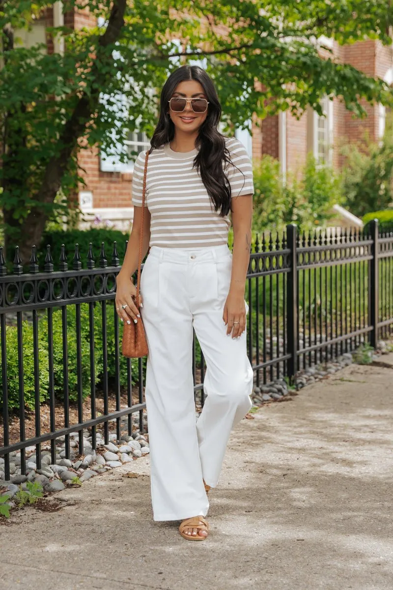 White Mid Rise Pleated Wide Leg Pants - FINAL SALE