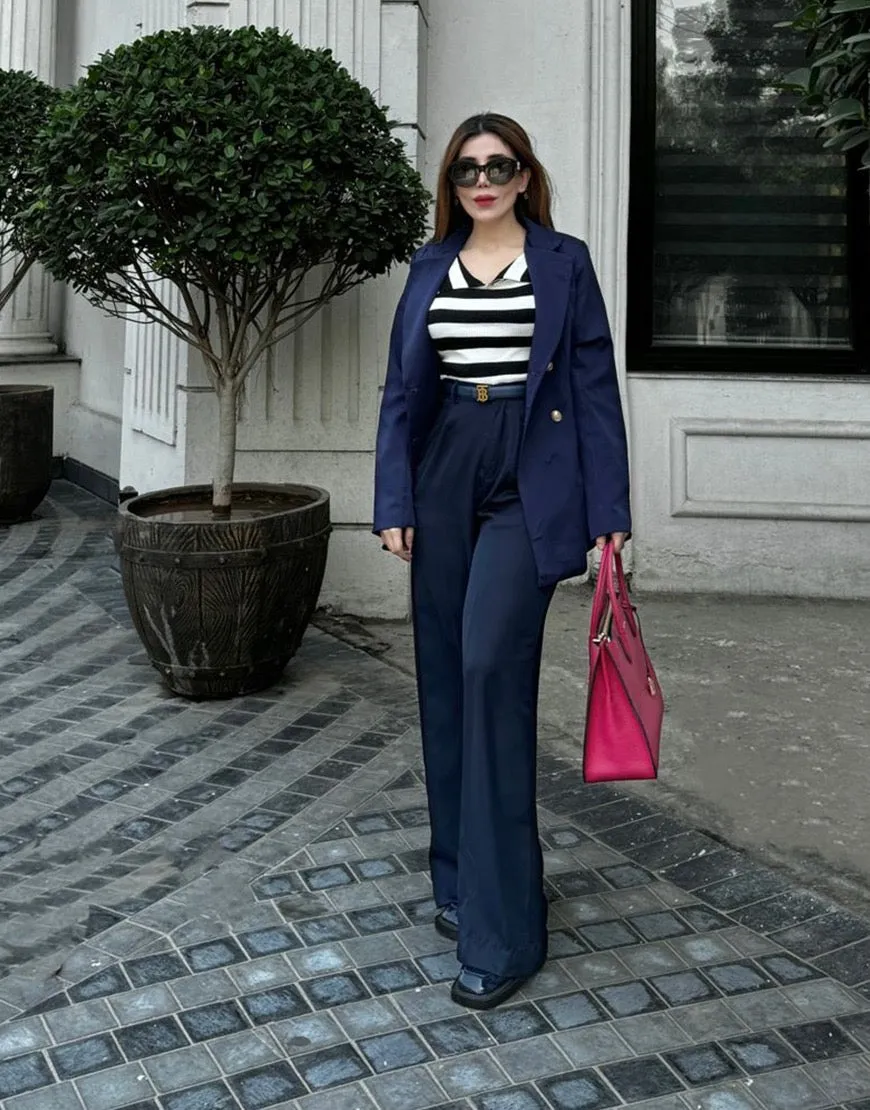 Wide Georgette Pants Navy