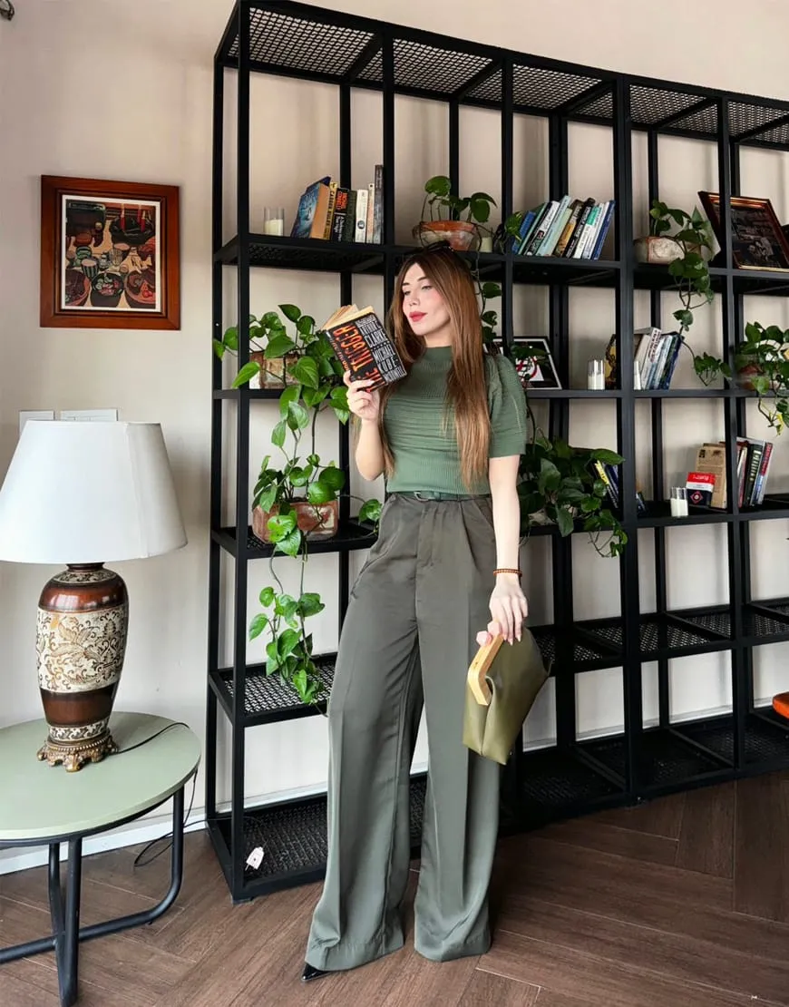 Wide Georgette Pants Olive