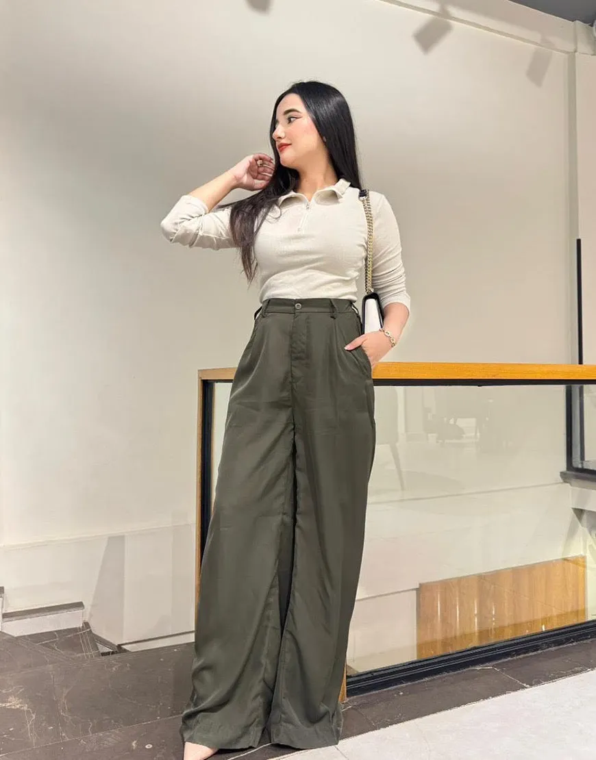 Wide Georgette Pants Olive