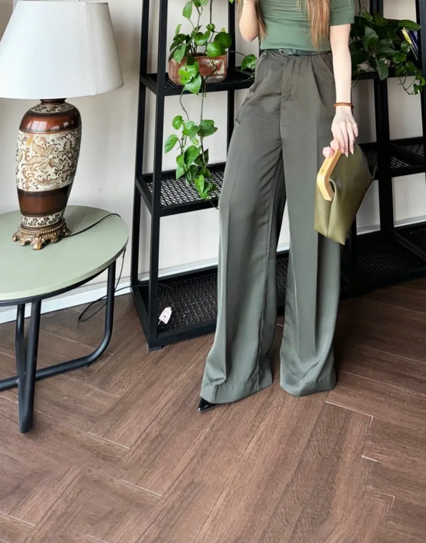 Wide Georgette Pants Olive