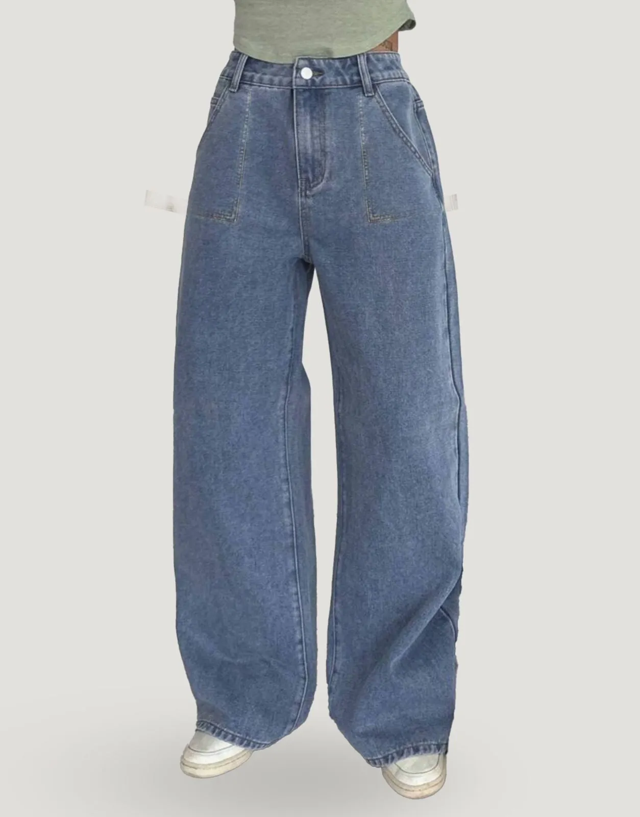 Wide Leg Flap Pocket Jeans Stone Blue