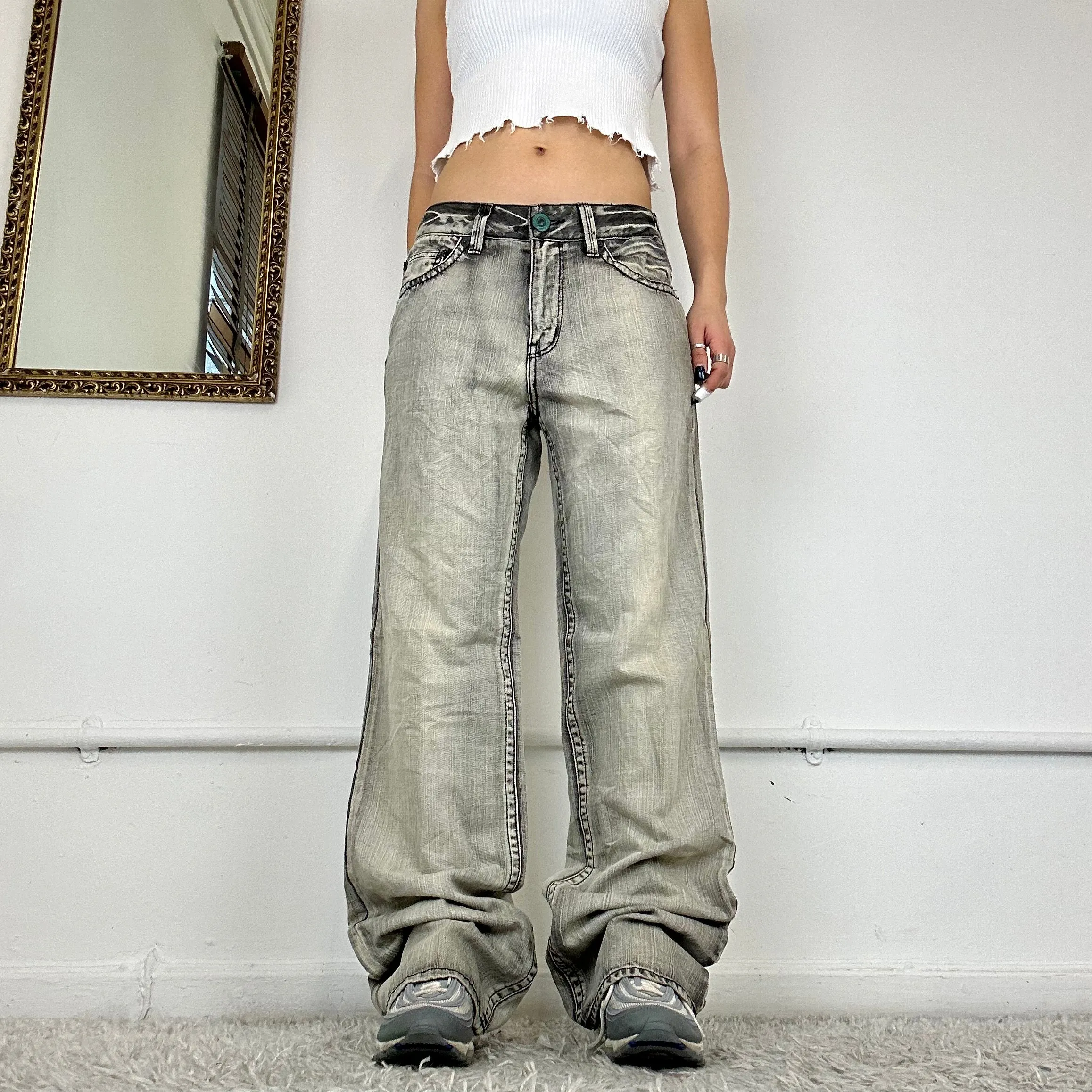 wide leg washed jeans