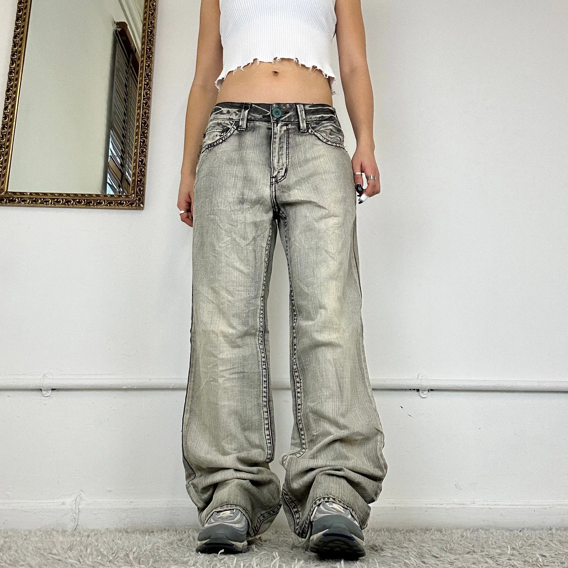 wide leg washed jeans