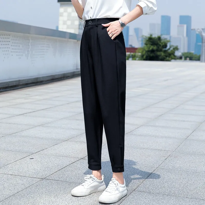 Wjczt Korean Casual Women'S Straight Tube 2022 Autumn Harlan Pipe Pants Are Versatile, Slim And Vertical, Formal 9-Point Trousers Lady