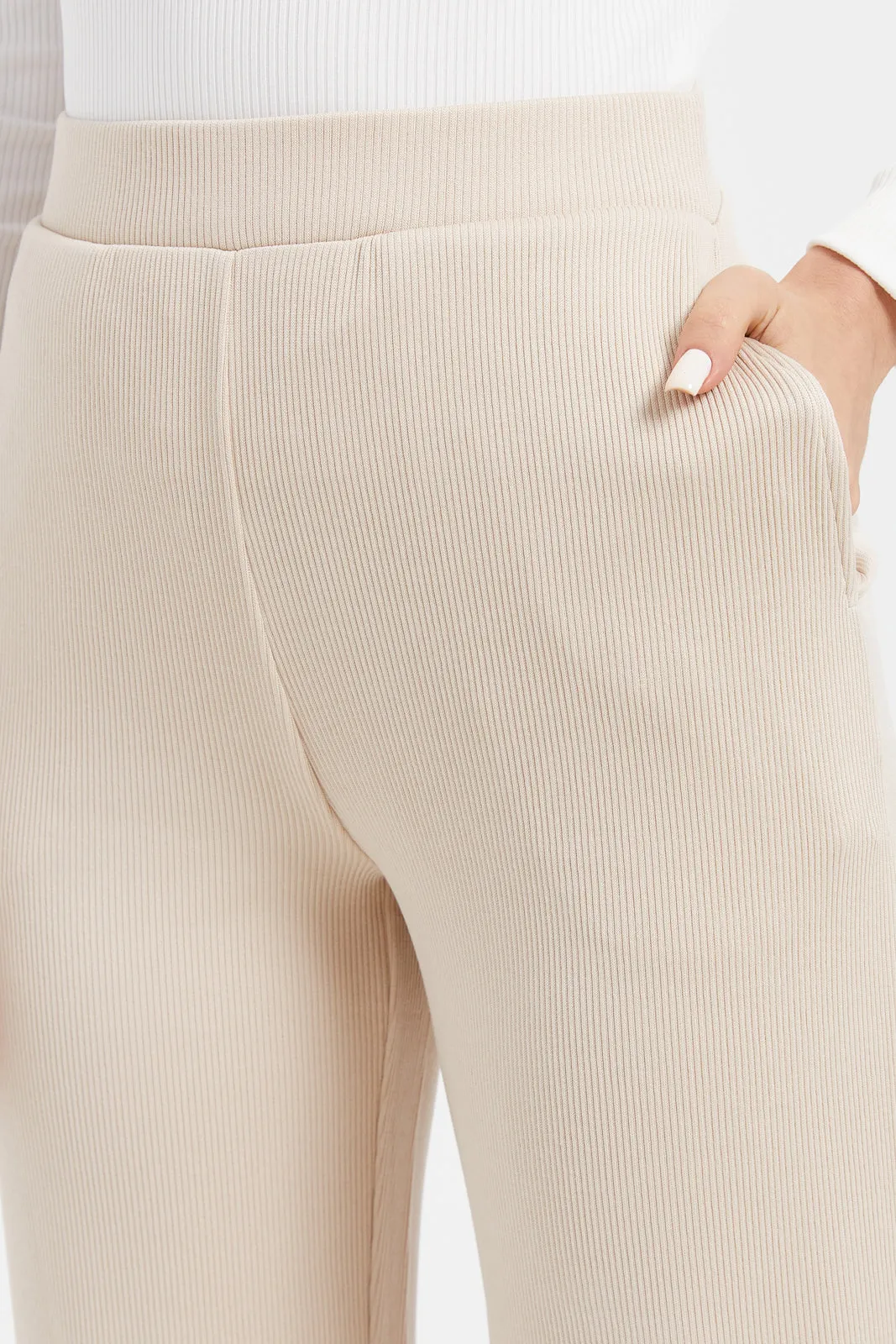 Women Beige Straight Trousers