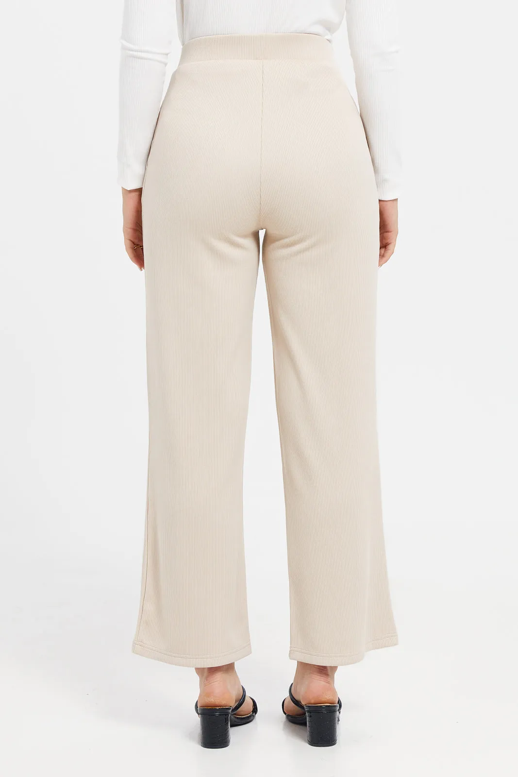 Women Beige Straight Trousers