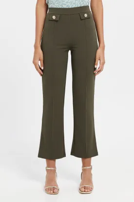 Women Olive Straight Trousers