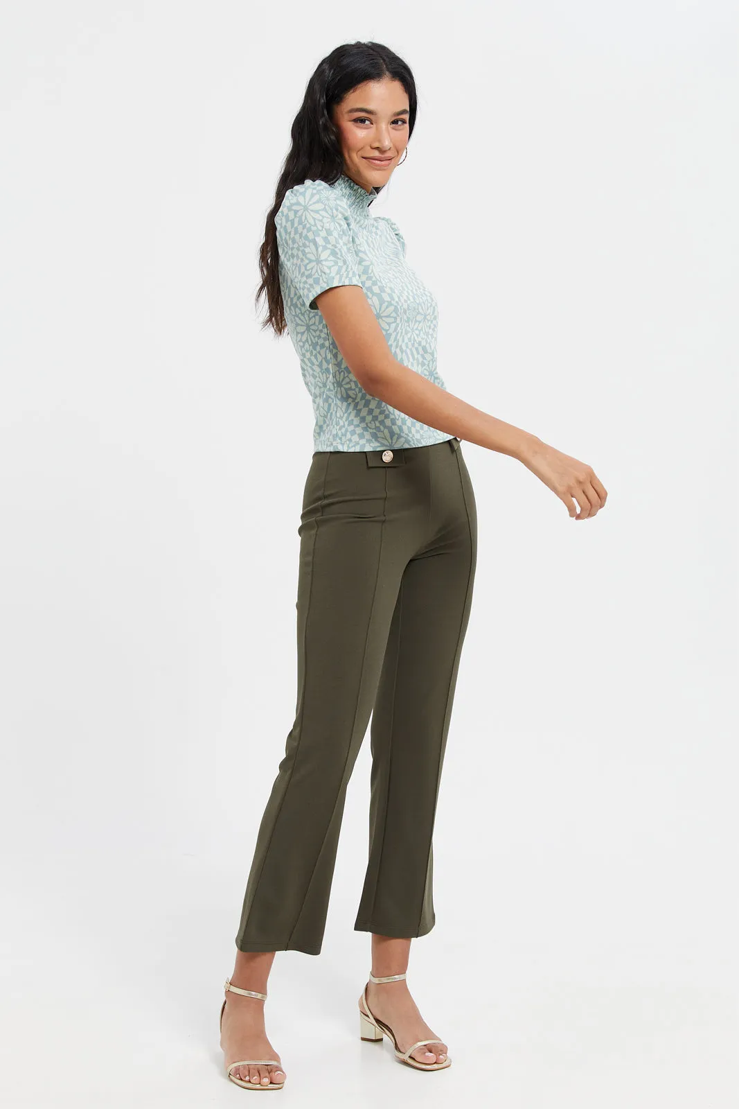 Women Olive Straight Trousers