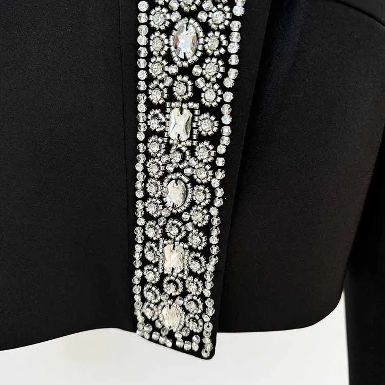 Women's Beaded Cocktail Skirt Suit Black Two-Piece Formal Suit