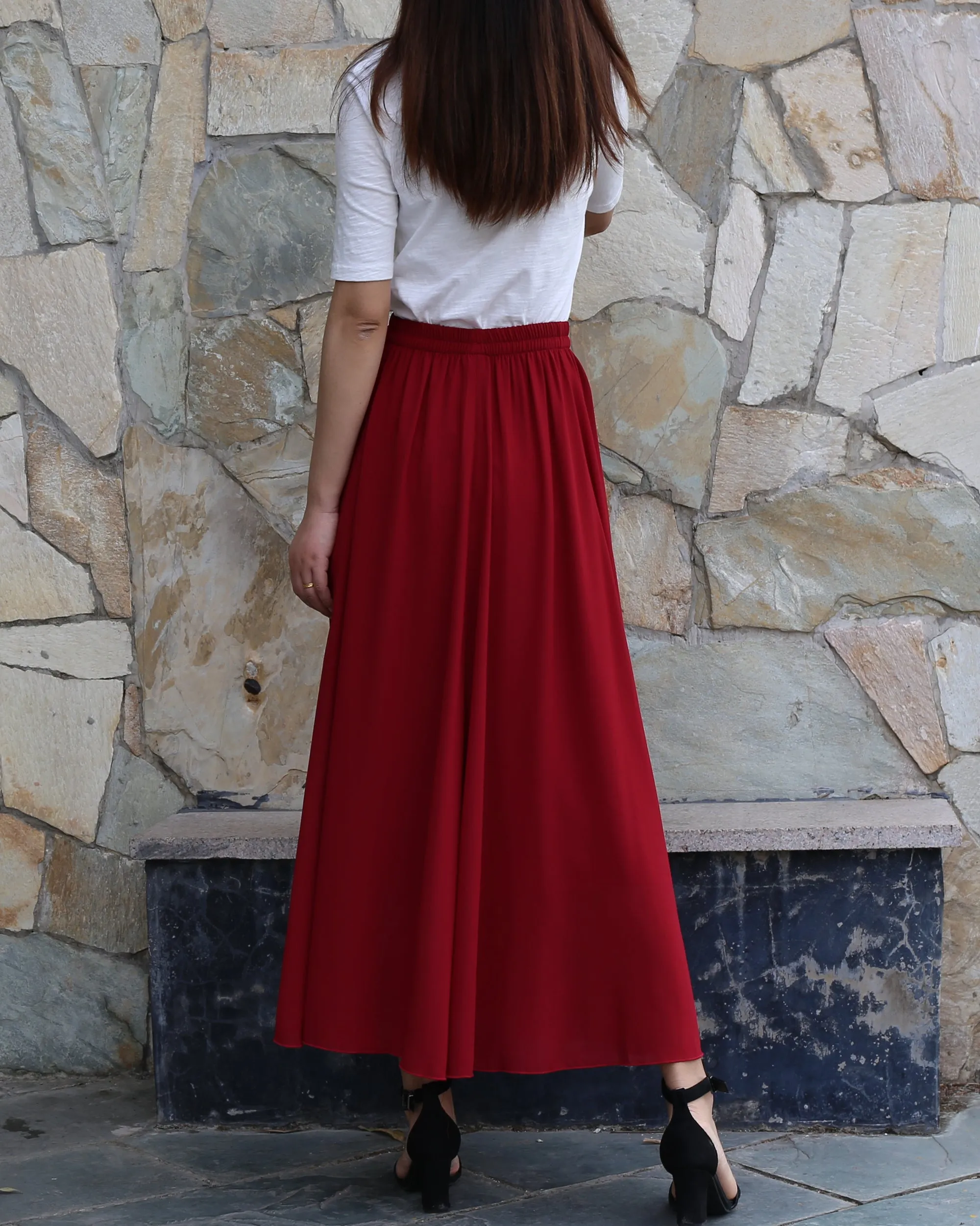 Women's chiffon skirt, maxi skirt, elastic waist skirt, long skirt, A-line skirt, customized summer skirt(Q2021)