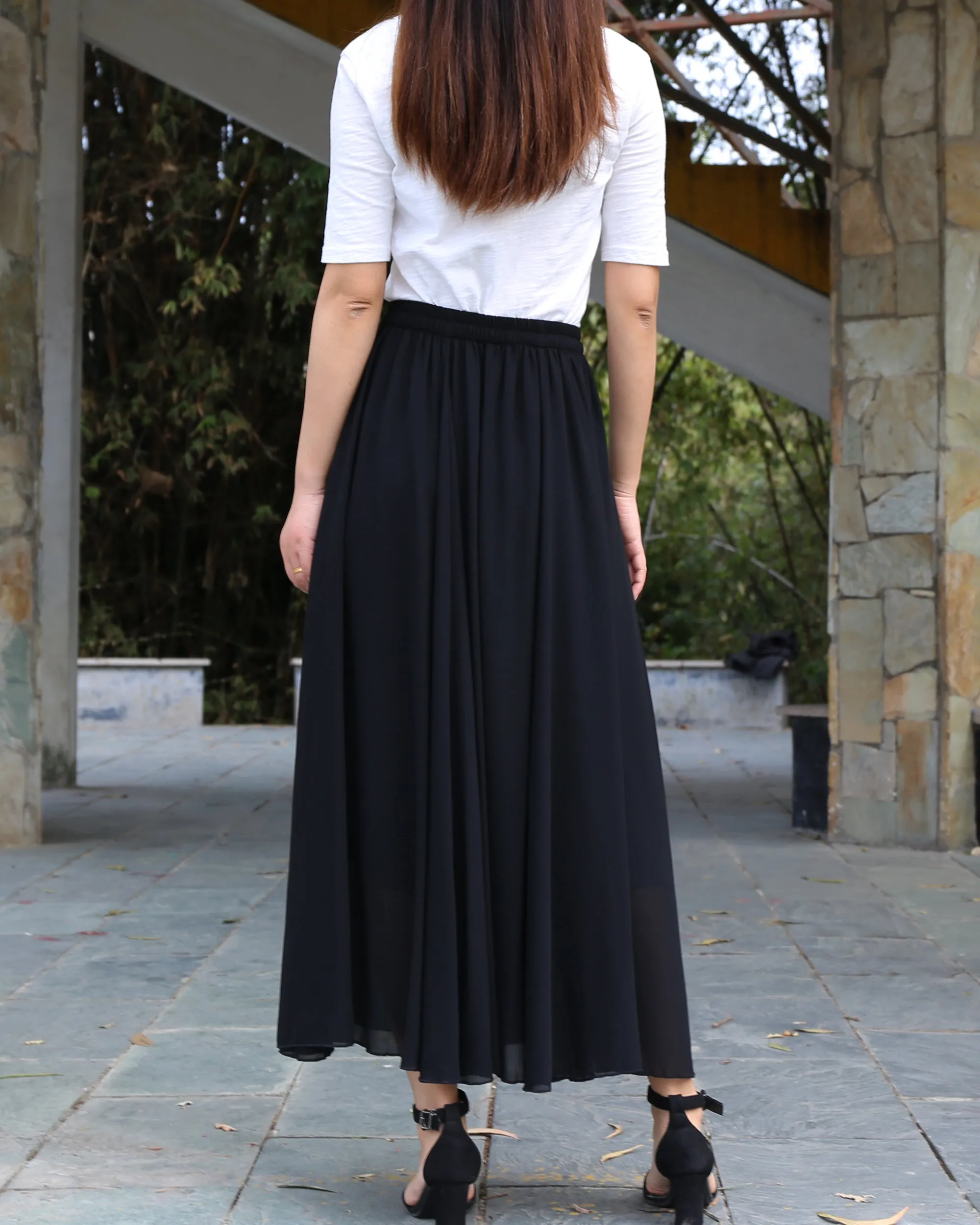 Women's chiffon skirt, maxi skirt, elastic waist skirt, long skirt, A-line skirt, customized summer skirt(Q2021)