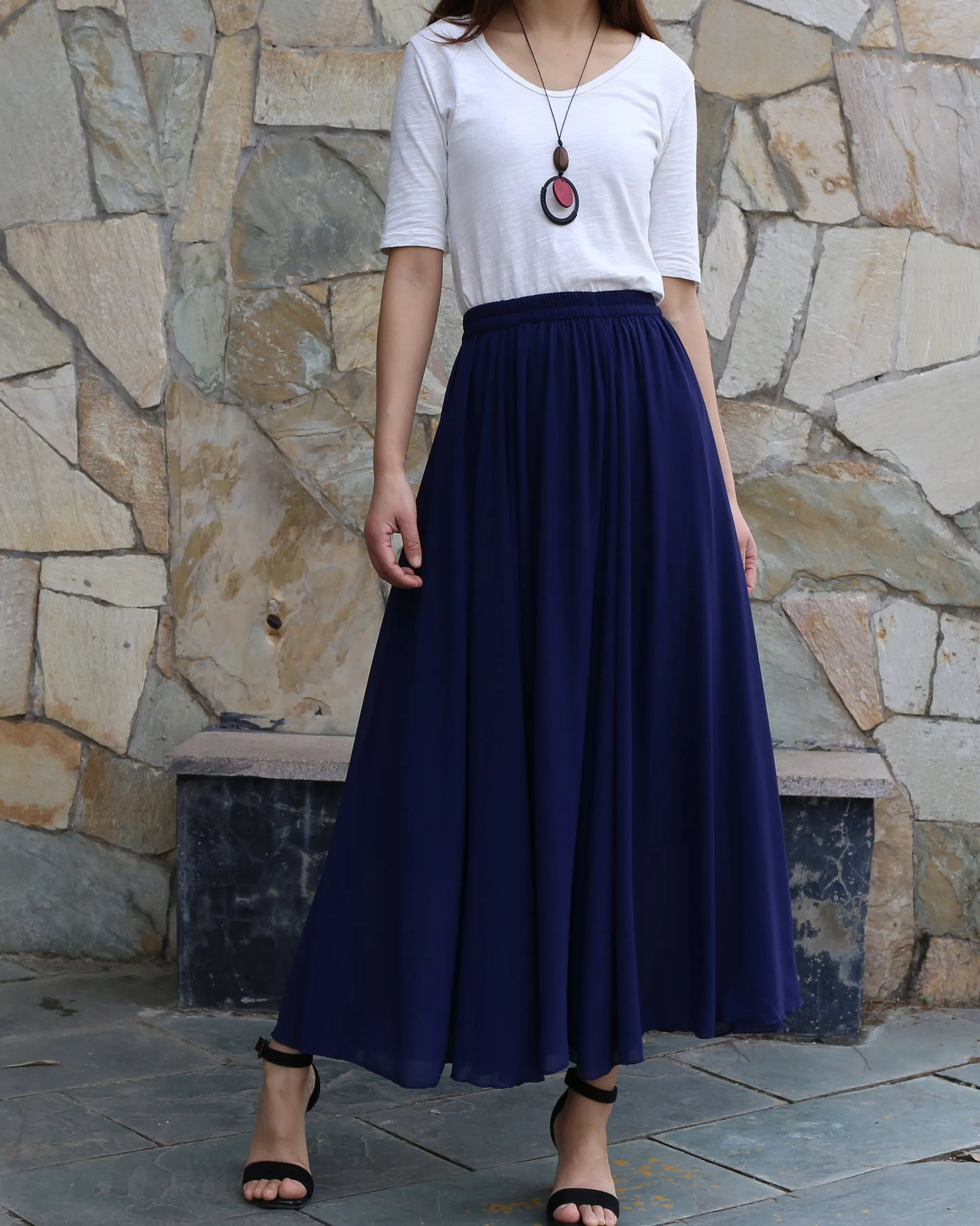 Women's chiffon skirt, maxi skirt, elastic waist skirt, long skirt, A-line skirt, customized summer skirt(Q2021)