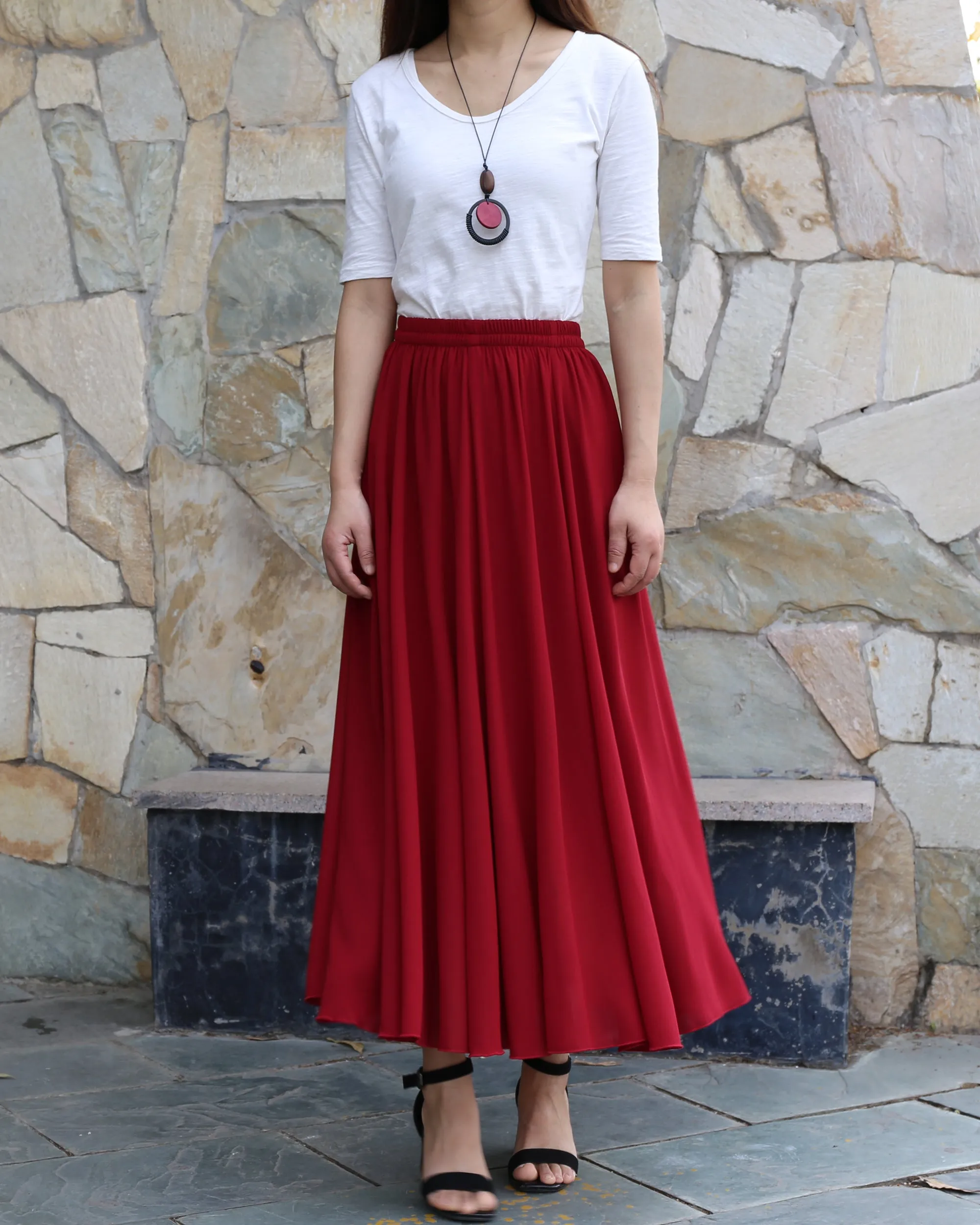 Women's chiffon skirt, maxi skirt, elastic waist skirt, long skirt, A-line skirt, customized summer skirt(Q2021)