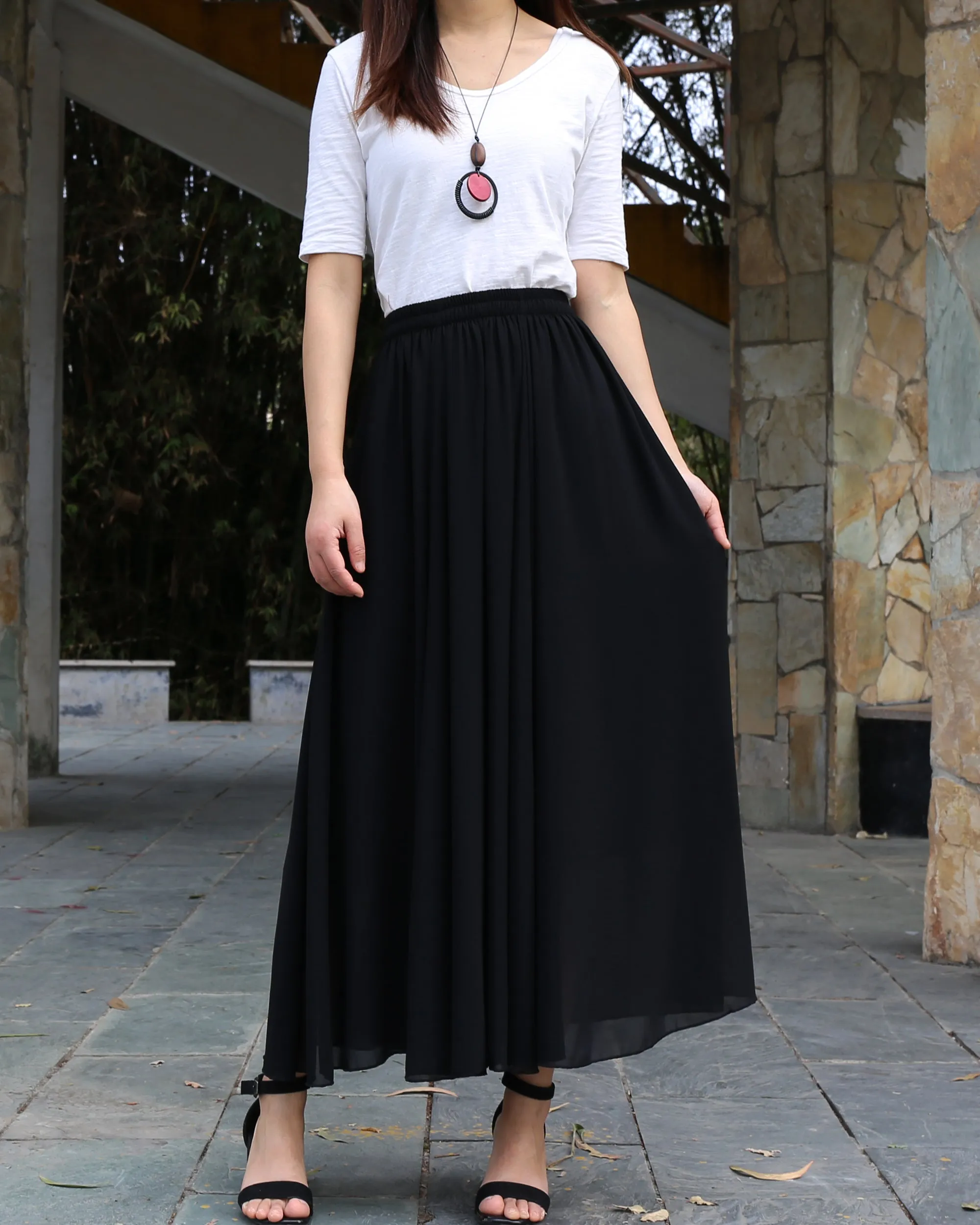 Women's chiffon skirt, maxi skirt, elastic waist skirt, long skirt, A-line skirt, customized summer skirt(Q2021)