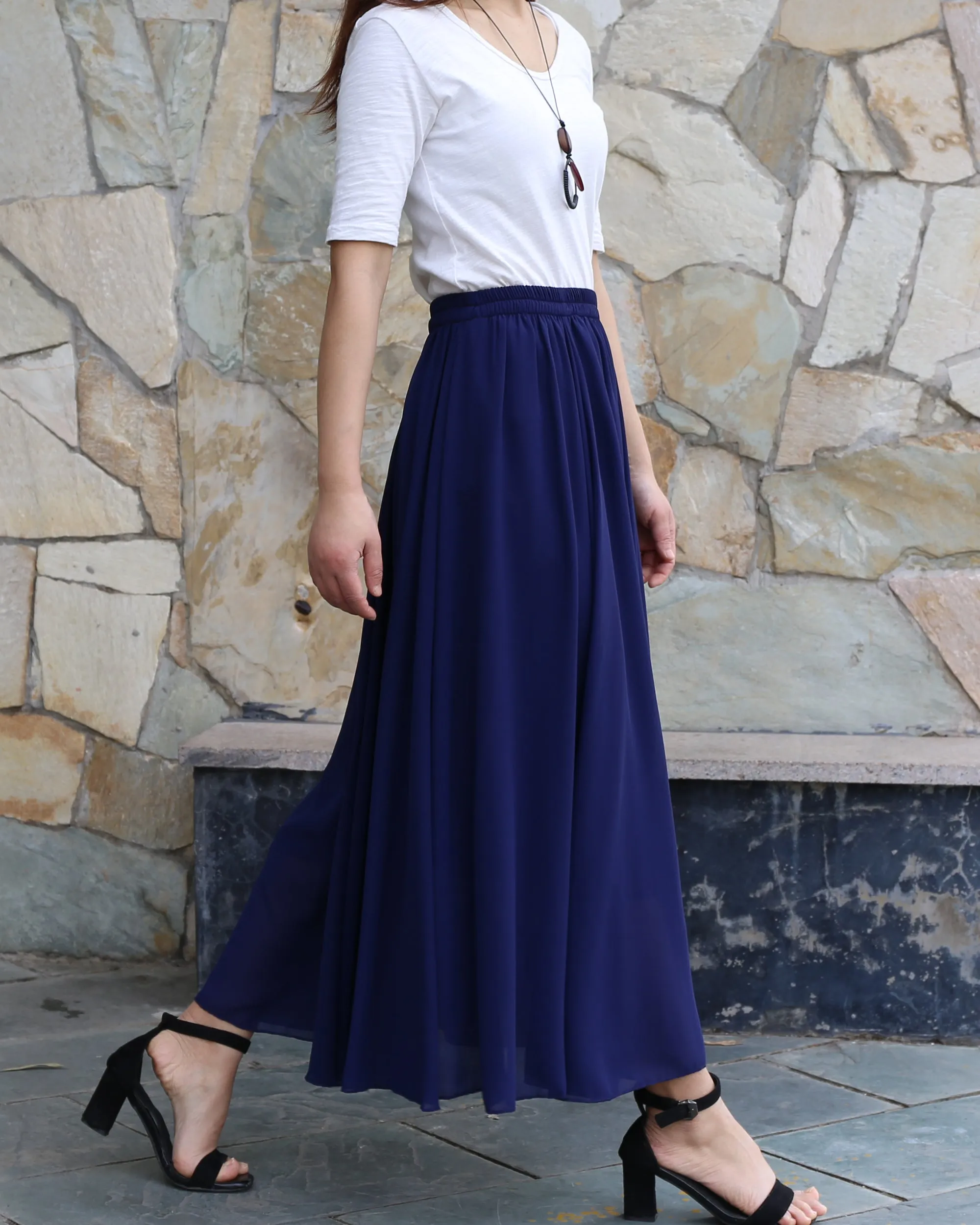 Women's chiffon skirt, maxi skirt, elastic waist skirt, long skirt, A-line skirt, customized summer skirt(Q2021)