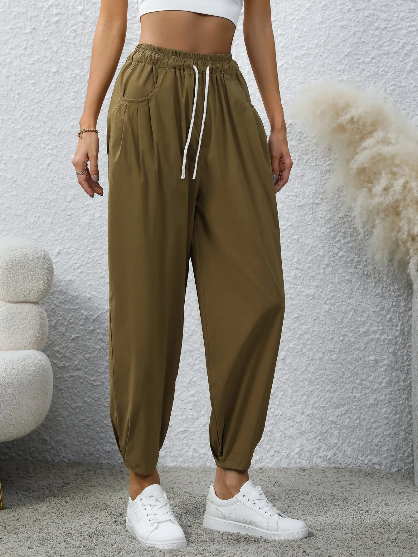 Women's Drawstring Pocket Fashion Loose Casual Pants