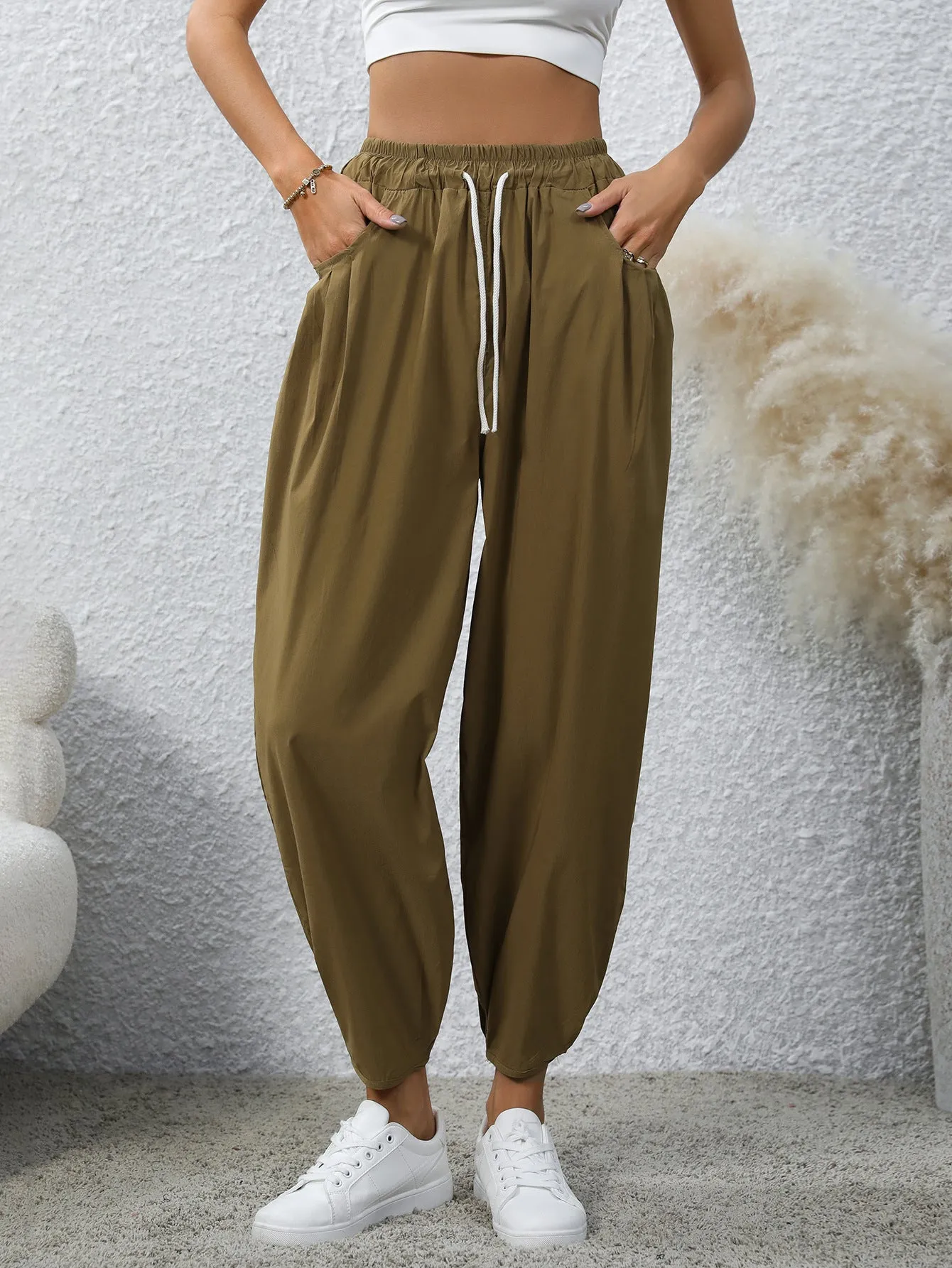 Women's Drawstring Pocket Fashion Loose Casual Pants