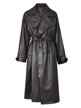 Women's Faux Vegan Leather Trench Coat