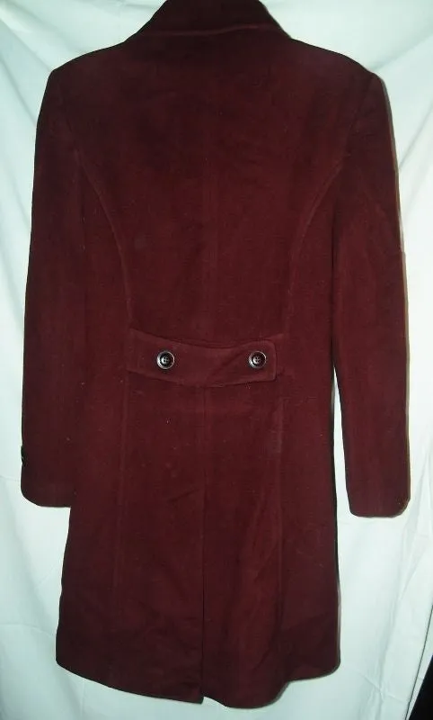 Womens LARRY LEVINE Long CASHMERE  jacket coat Peacoat BURGUNDY RED 4