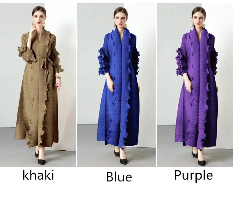 Women's Loose Fit Pleated Long Coat – Elegant Outerwear