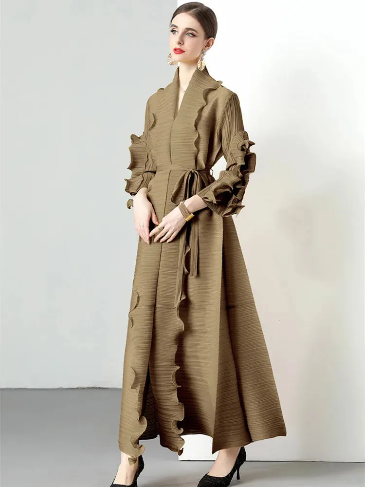 Women's Loose Fit Pleated Long Coat – Elegant Outerwear