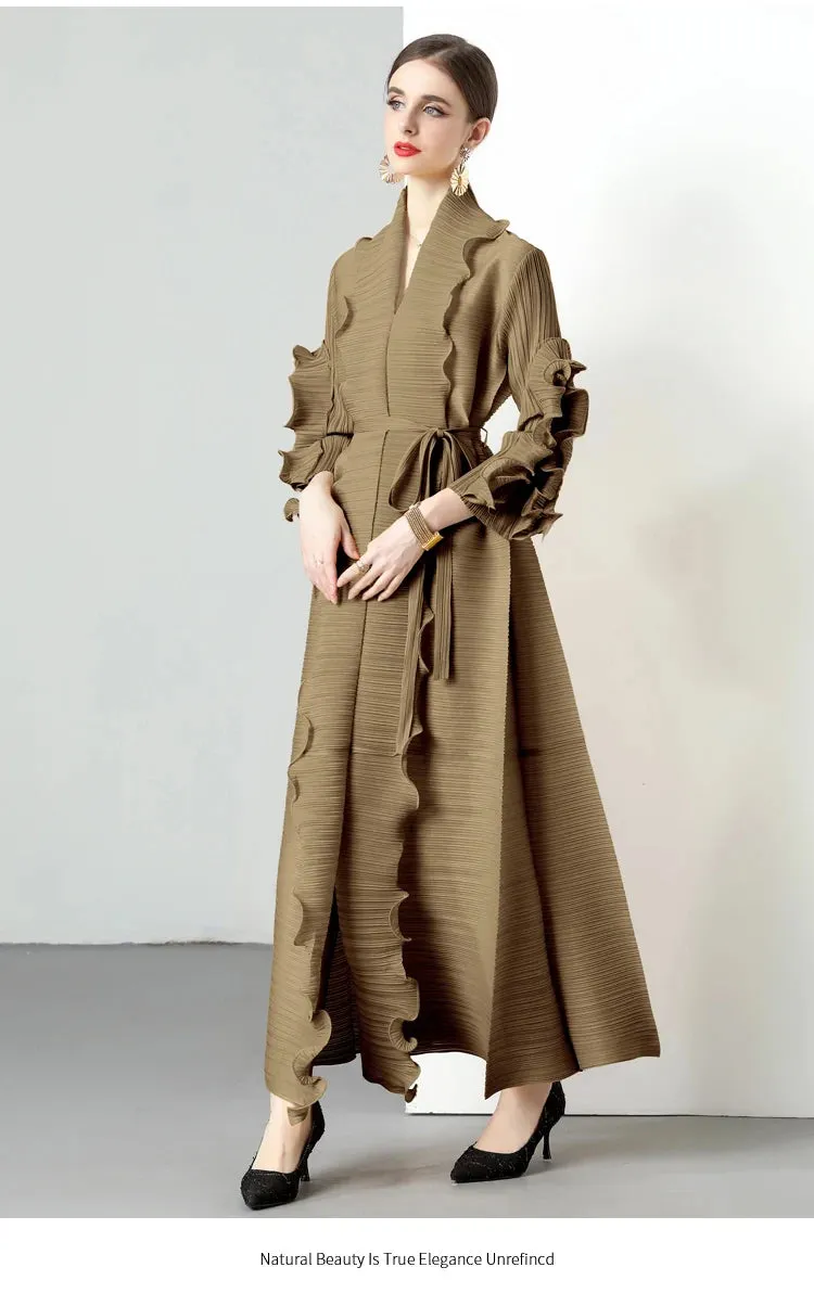 Women's Loose Fit Pleated Long Coat – Elegant Outerwear