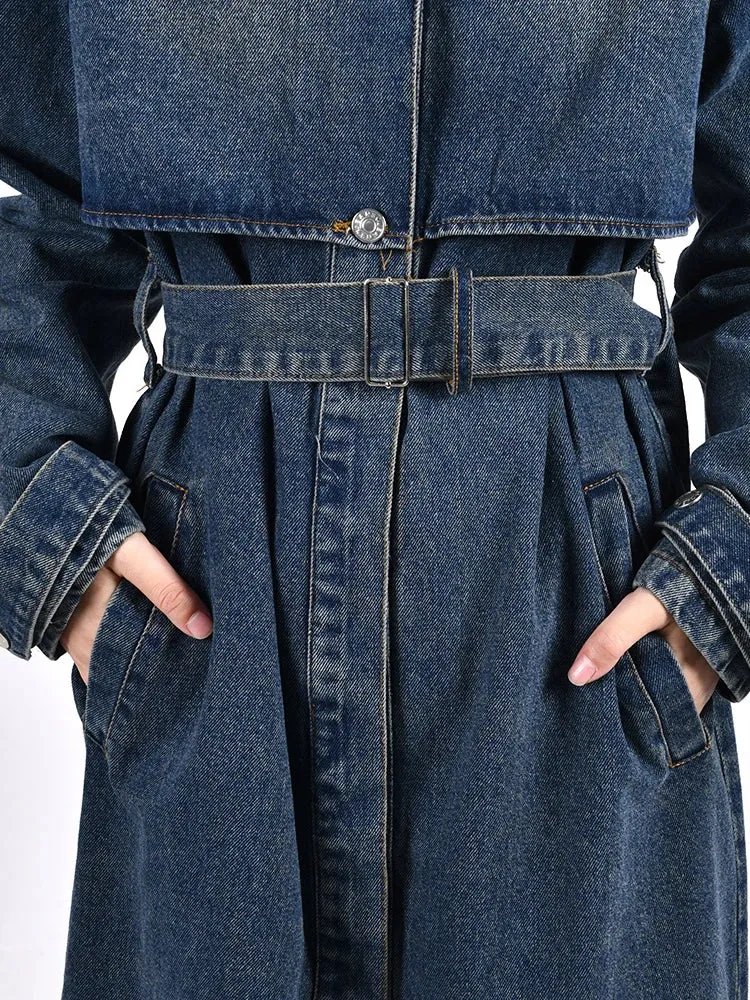 Women's Modern Classic Denim Midi Long Coat