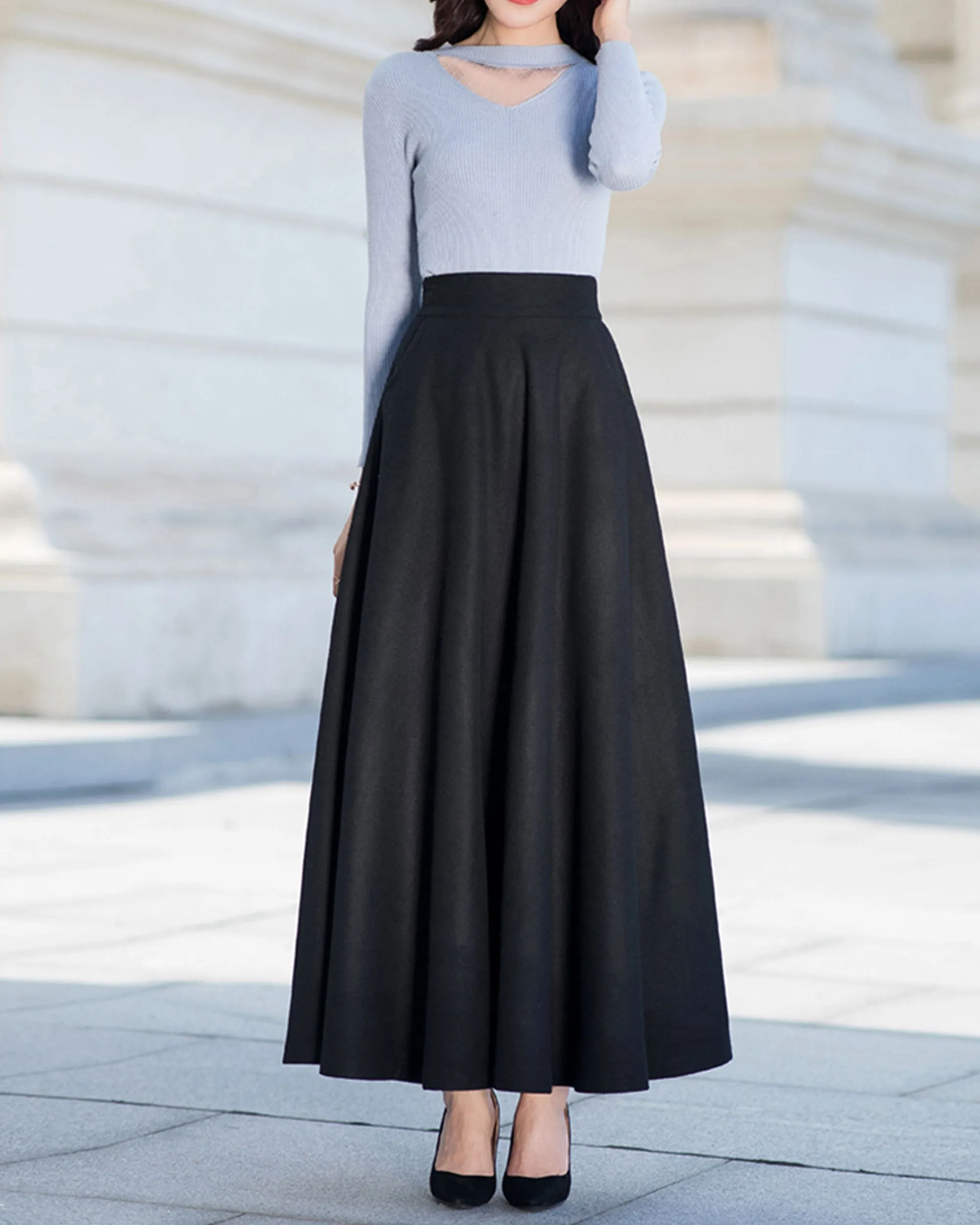 Wool skirt, Winter skirt, black skirt, long wool skirt, vintage skirt, high waist skirt, wool maxi skirt, elastic waist skirt Q0015