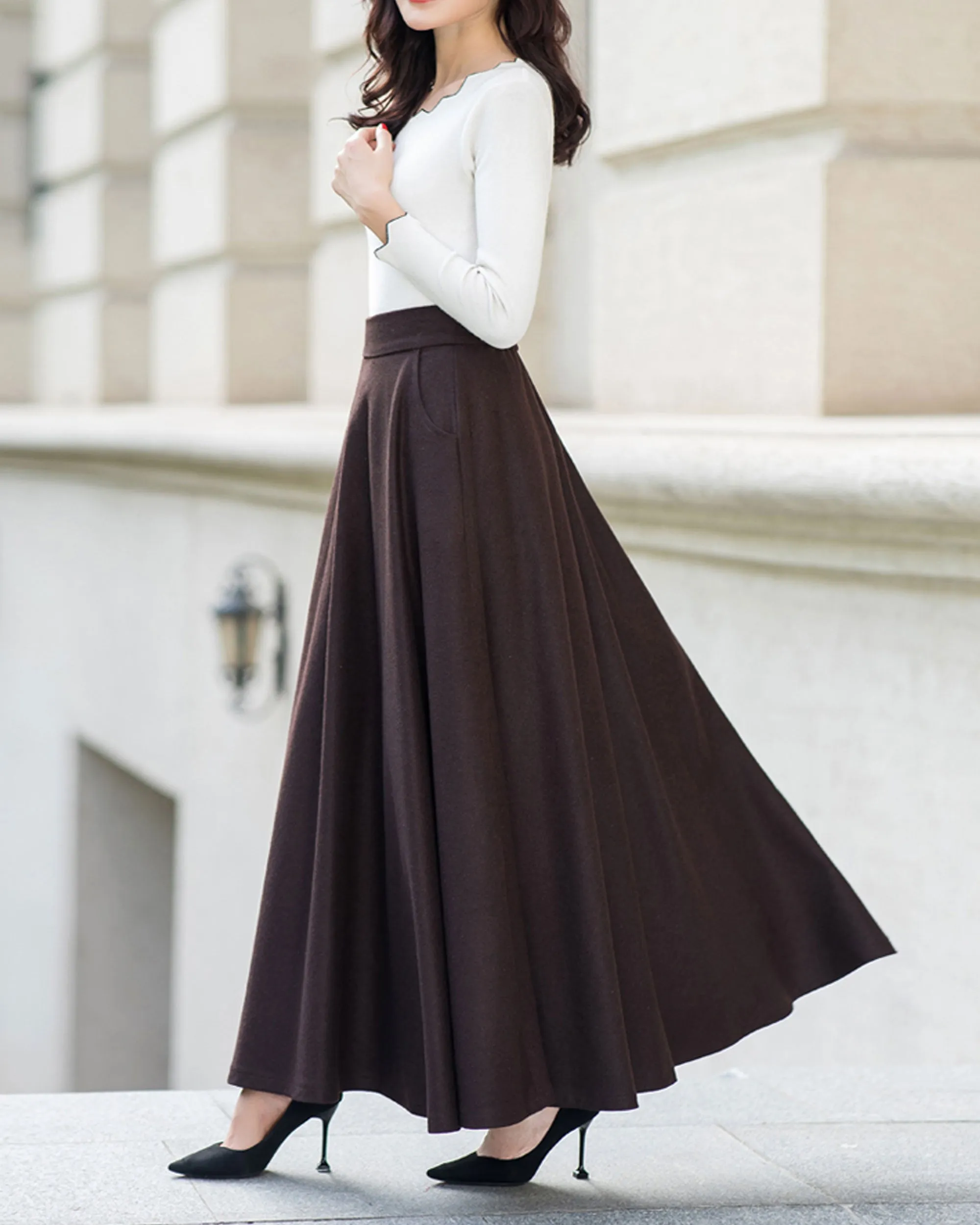 Wool skirt, Winter skirt, black skirt, long wool skirt, vintage skirt, high waist skirt, wool maxi skirt, elastic waist skirt Q0015